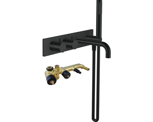 Opbouw badkraan in het zwart met handdouche en thermostaat