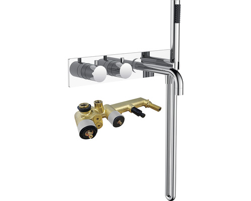 Opbouw badkamerkraan met douchegarnituur en inbouwdeel