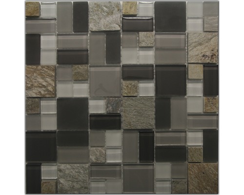 Mozaïektegel glas rechthoekig zwart/grijs 30x30 cm
