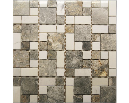 Mozaïektegel natuursteen Golden Vien milky white 30,5x30,5 cm Mozaïektegel van natuursteen met vierkante en rechthoekige elementen
