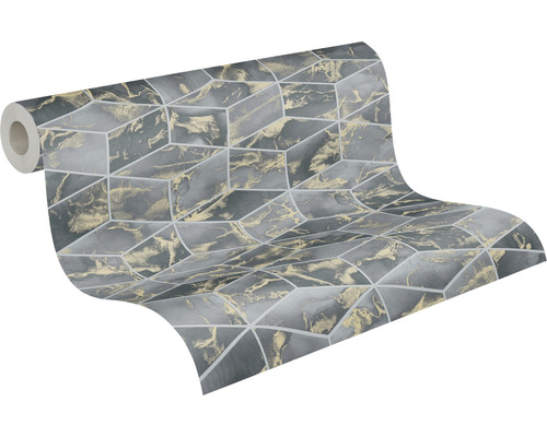 Behangrol met geometrisch kubuspatroon en marmerlook