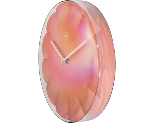 Wandklok met transparante behuizing en tijdaanduiding