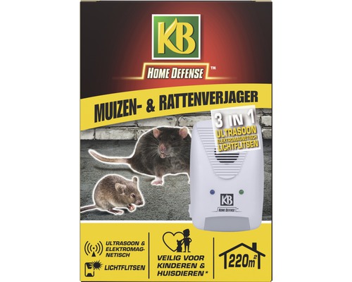 KB Muizen en ratten verjager ultrasoon + elektromanetisch + lichtflitsen 220 m²