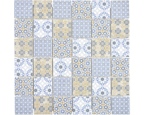 Mozaïektegel keramisch CD CL48M blauw 29,7x29,7 cm Tegelpatroon met verschillende florale en geometrische motieven