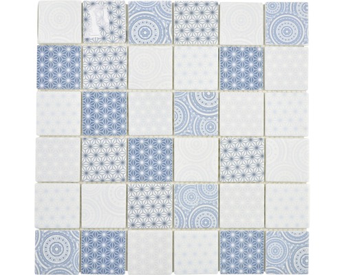 Mozaïektegel glas Emily 41 blauw 30x30 cm Mozaïektegel met geometrische patronen