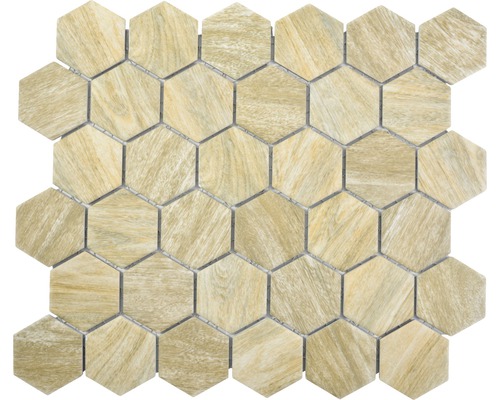 Mozaïektegel keramisch HX Curio HB beige 32,5x28,1 cm Mozaïektegel met zeshoekige vorm en houtlook