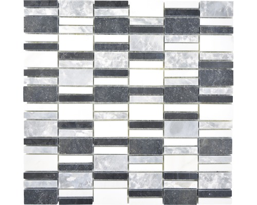 Mozaïektegel natuursteen XNM BC449 zwart/wit/grijs 30x30 cm