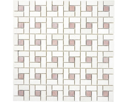 Mozaïektegel natuursteen XNM BS27 beige/rood 30,5x30,5 cm Mozaïektegel met geometrisch patroon van marmer