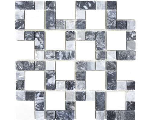 Mozaïektegel natuursteen XNM MC749 grijs/wit/zwart 30,5x30,5 cm
