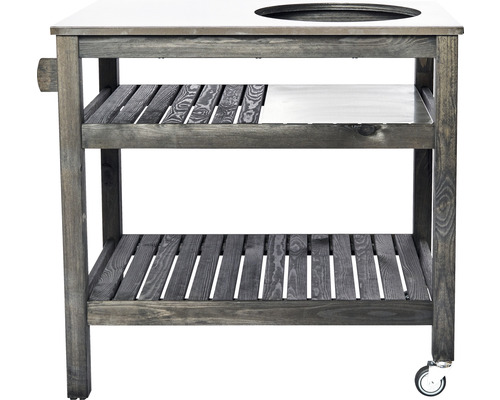 GRILL GURU Barbecue tafel zwart gebeitst vurenhout met RVS werkblad, 104x42 cm, hoogte 90 cm