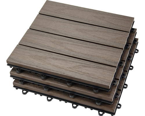 KONSTA Tuintegel kliksysteem WPC 3D bruin 30x30 cm Stapel houten tegels voor buiten