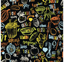 Naadloos patroon van Thais eten met ingrediënten en belettering