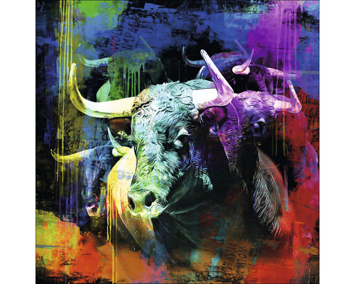 PURE LIVING Schilderij glas Colorful Bull Head 30x30 cm