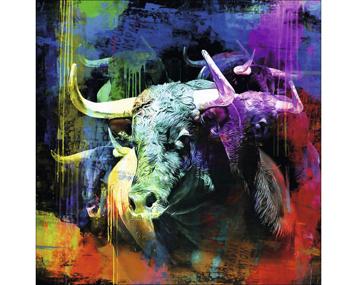 PURE LIVING Schilderij glas Colorful Bull Head 20x20 cm