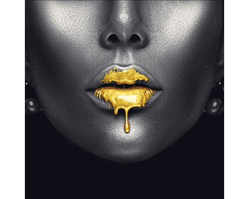PURE LIVING Schilderij glas Golden Lips II 20x20 cm