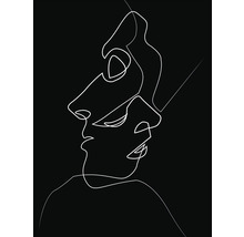 Lijntekening van twee gezichten op een zwarte achtergrond