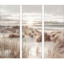 Driedelige wanddecoratie met strand en duinlandschap