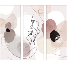 Driedelige wanddecoratie met abstracte vormen en lijnen