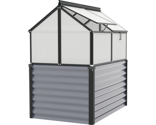 Verhoogde tuinbak met kasopzetstuk en open raam