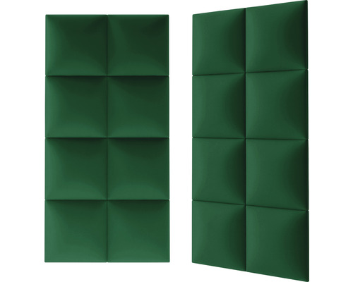Twee groene, vierkant gewatteerde wandpanelen