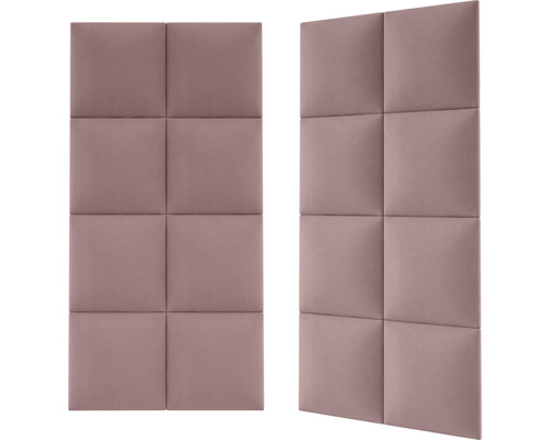 Twee gestoffeerde wandpanelen met vierkant patroon