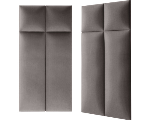 Twee panelen met textielbekleding en vierkante stiksels