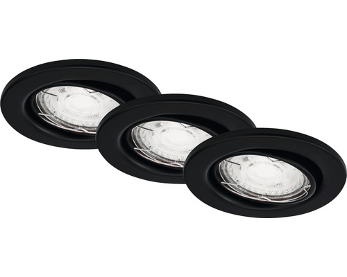 Drie zwarte inbouwspots voor plafondverlichting