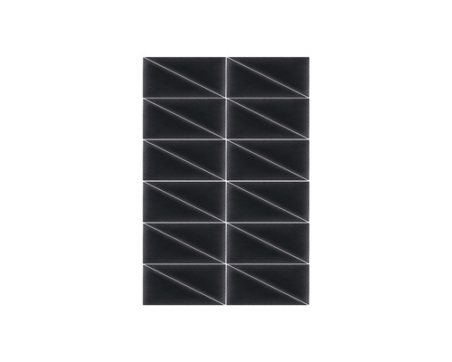 Rechthoekige, donkere tegels met geometrisch patroon.