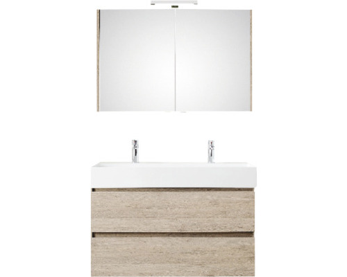 PELIPAL Badkamermeubelset Torino met spiegelkast en wastafel 102 cm eiken Wastafelcombinatie met spiegelkast en verlichting