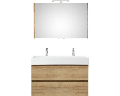 PELIPAL Badkamermeubelset Torino met spiegelkast en wastafel 102 cm eiken Badkamermeubelset met wastafel, twee kranen en spiegelkast