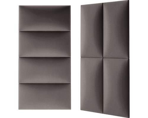 Twee geluiddempende panelen met rechthoekige vormen en gestoffeerd oppervlak