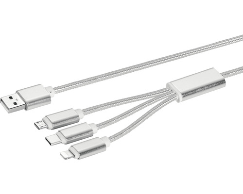 BLEIL Laadkabel USB-A - micro USB/USB-C/Apple zilver, 120 cm