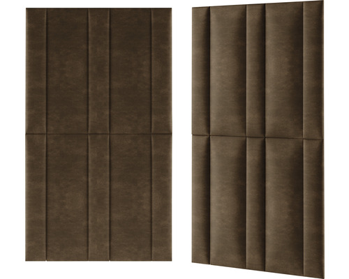 Twee bruine, gestoffeerde wandpanelen