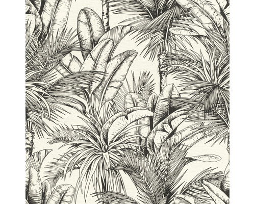 RASCH Vliesbehang 478013 Salsa jungle zwart/crème Behang met plantenmotief