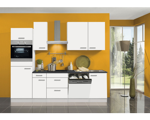 OPTIFIT Keukenblok met apparatuur Oslo214 wit mat 270x60 cm Volledige keuken met inbouwapparatuur, spoelbak en vaatwasser in een licht en modern design