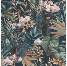 Behang met tropische bladeren en bloemenpatroon
