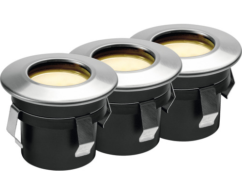 Drie inbouwspots voor buiten gemaakt van metaal en kunststof