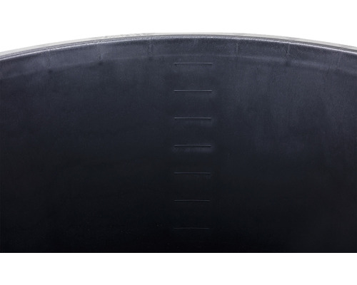 Binnenaanzicht van een zwarte watercontainer met niveau-indicator