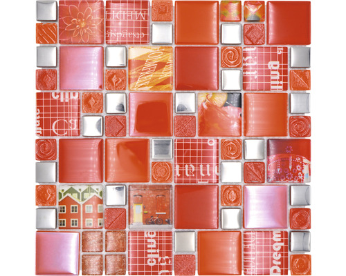 Mozaïektegel glas XCM MC579 zilver/rood 29,8x29,8 cm