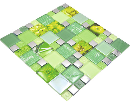 Mozaïektegel met verschillende groentinten en motieven