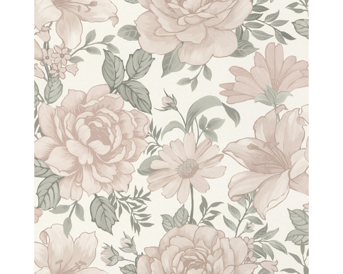 RASCH Vliesbehang 252439 Bambino XIX Bloemen beige Behang met rozen en bloemenmotief