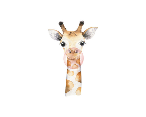 RASCH Fotobehang vlies 253306 Bambino XIX giraffe beige 150x280 cm Illustratie van een giraffe die een kauwgombal blaast
