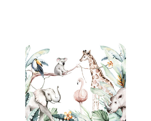 RASCH Fotobehang vlies 253313 Bambino XIX dieren groen 250x300 cm Illustratie van jungle dieren tussen tropische bladeren