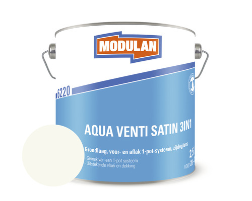 MODULAN 6220 Aqua Venti Satin 3-in-1 zijdeglans lak verkeerswit RAL 9016 2,5 l