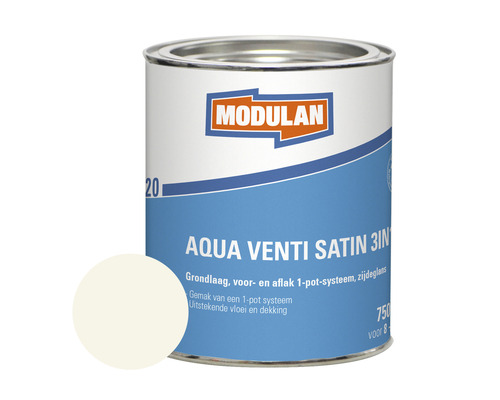 MODULAN 6220 Aqua Venti Satin 3-in-1 zijdeglans lak zuiver wit RAL 9010 750 ml