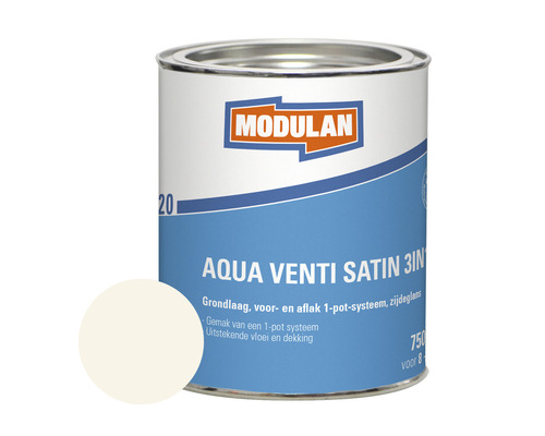MODULAN 6220 Aqua Venti Satin 3-in-1 zijdeglans lak crèmewit RAL 9001 750 ml
