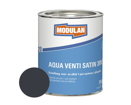 MODULAN 6220 Aqua Venti Satin 3-in-1 zijdeglans lak antraciet RAL 7016 750 ml