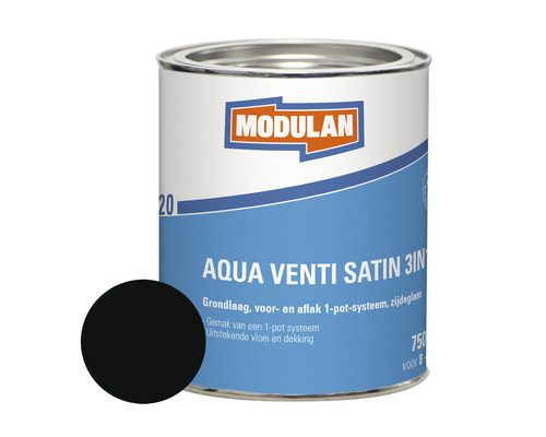 MODULAN 6220 Aqua Venti Satin 3-in-1 zijdeglans lak zwart RAL 9005 750 ml