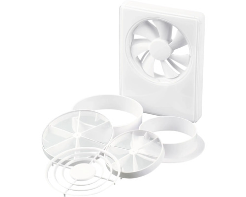 Witte ventilator met diverse montage-elementen