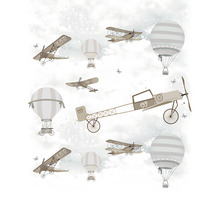 Illustratie met vliegtuigen en luchtballonnen